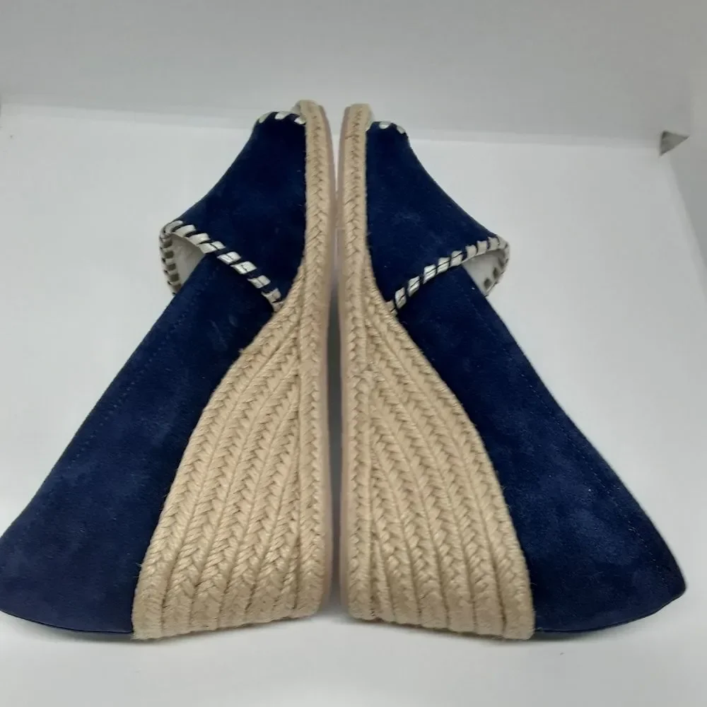 Jack Rogers Palmer Wedges Midnight Blue & Gold Stitching  Size 9M/NWT - Picture 6 of 10